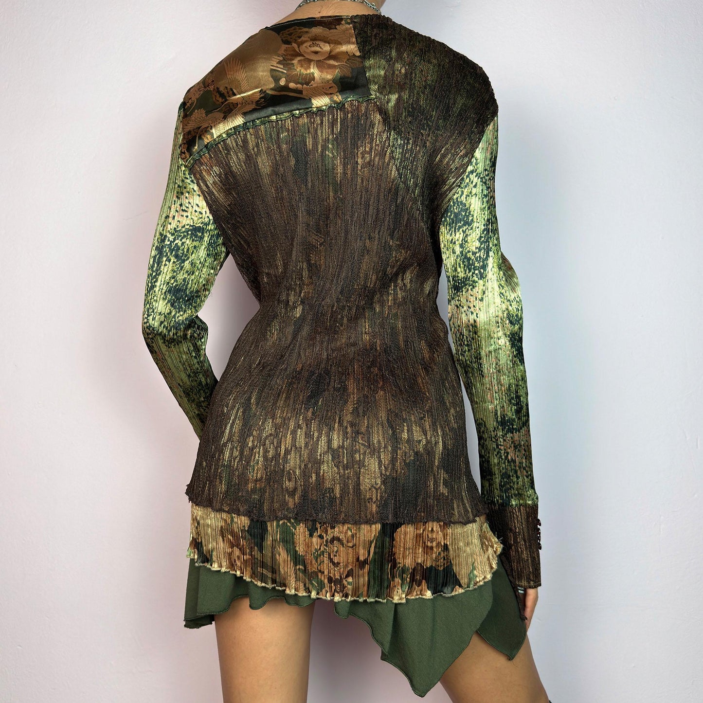 Vintage Y2K Lace Asymmetric Layered Top – Size L
