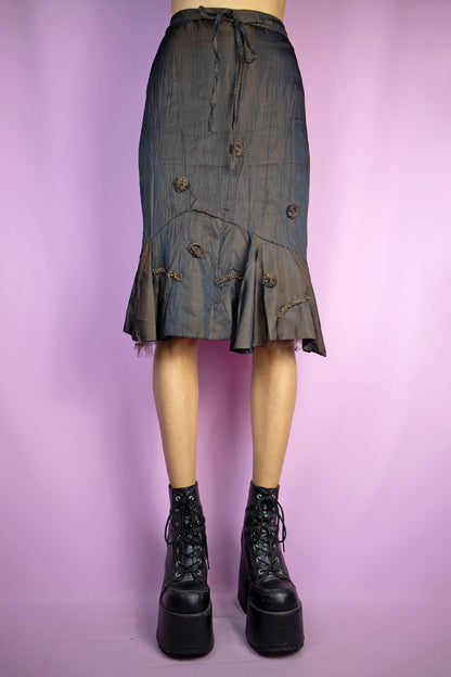 Vintage 90's Brown Ruffle Hem Skirt - M
